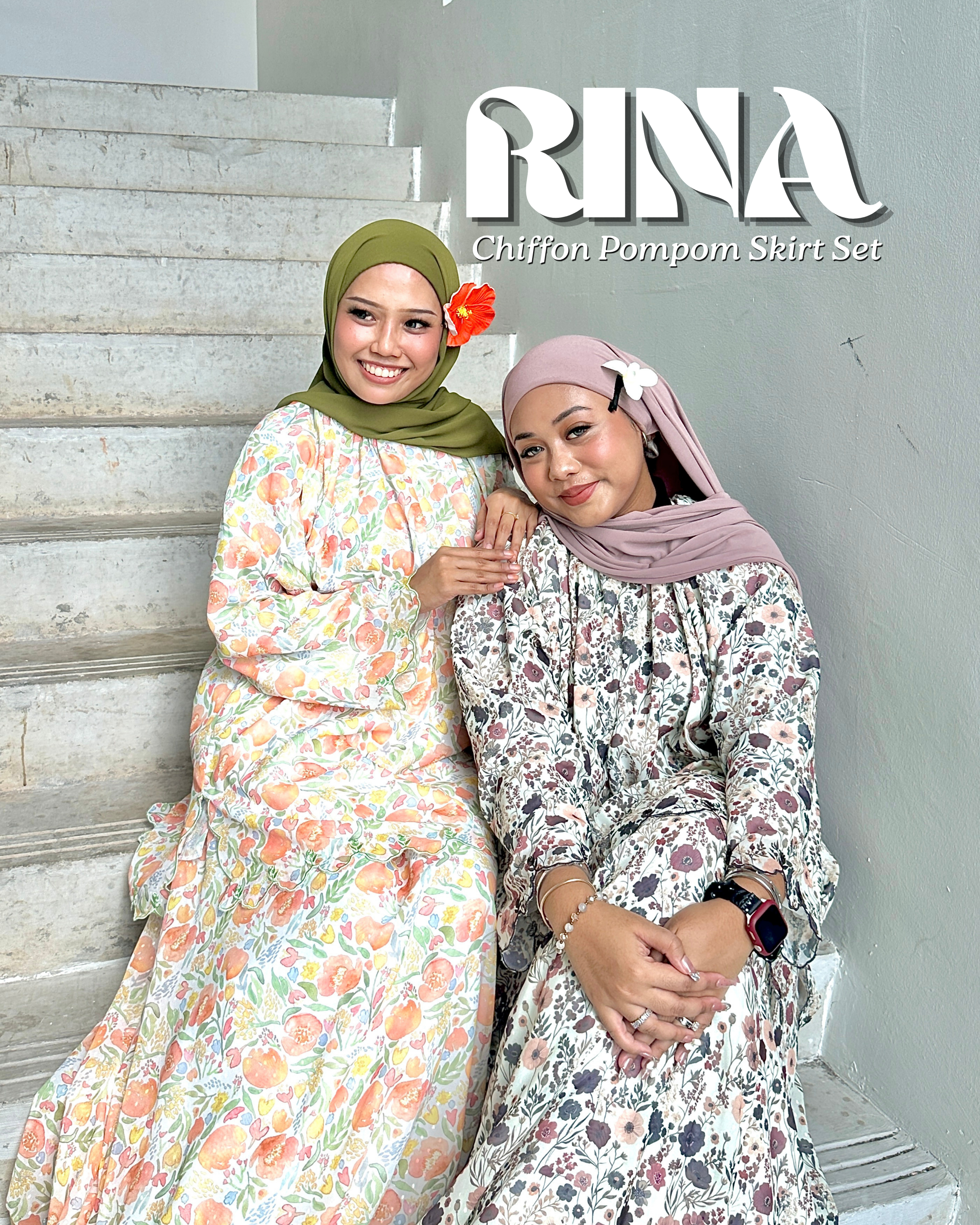 Rina Chiffon Pompom Skirt Set
