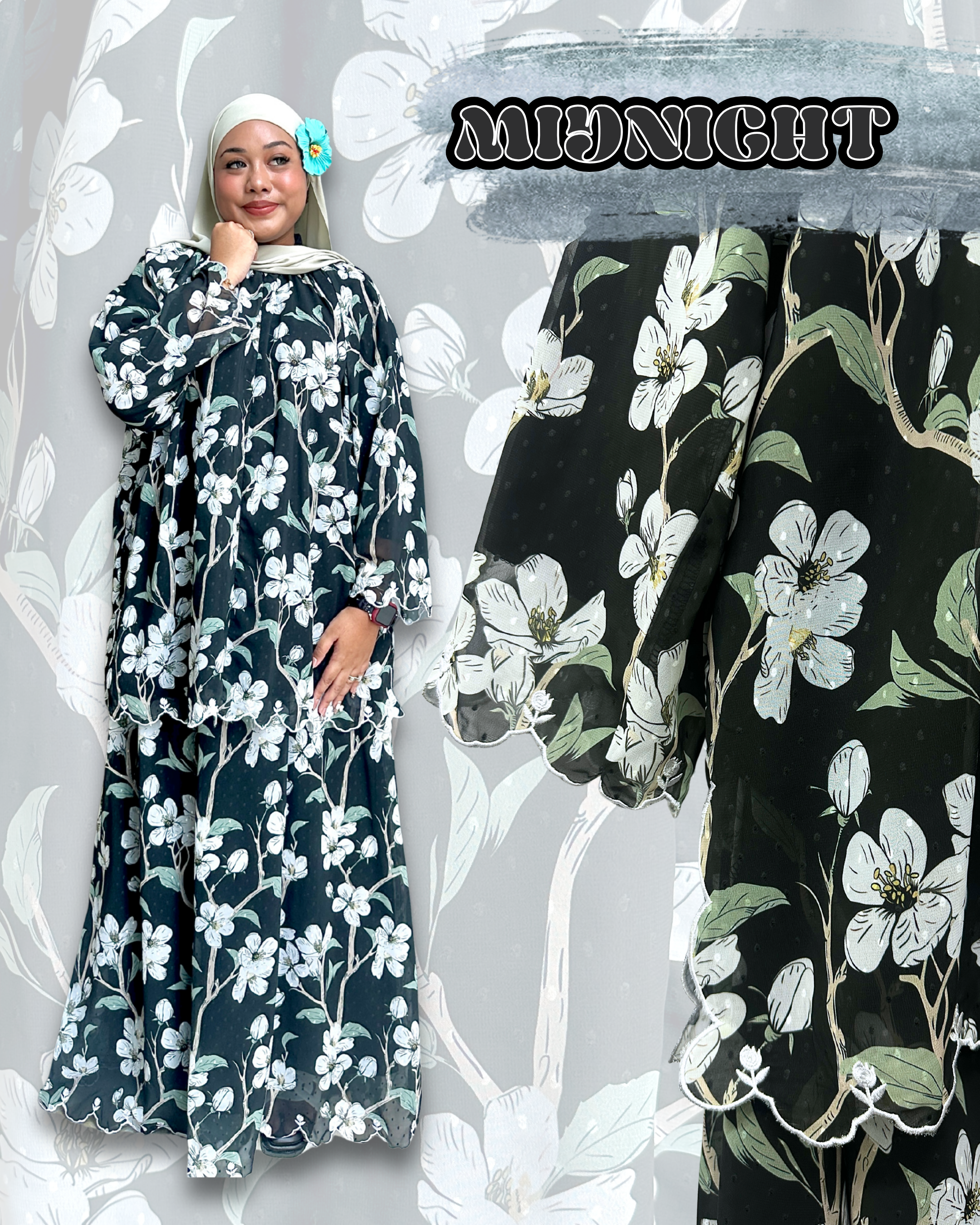 Rina Chiffon Pompom Skirt Set