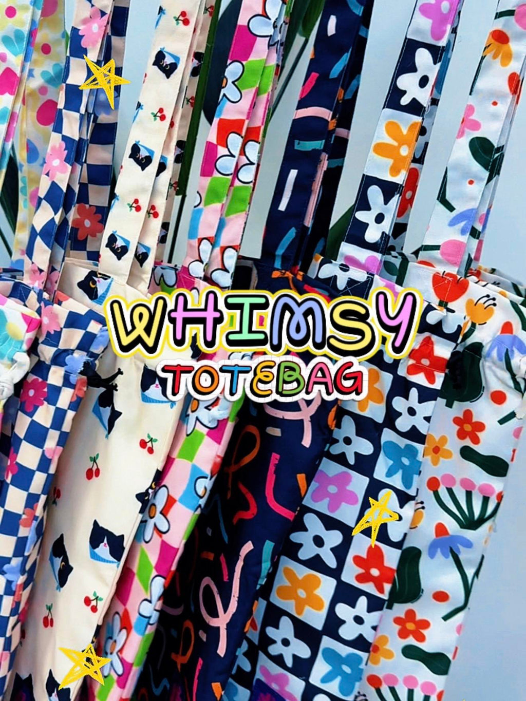 Whimsy Printed Totebag (with Drawstring & 2 Small Compartments inside)