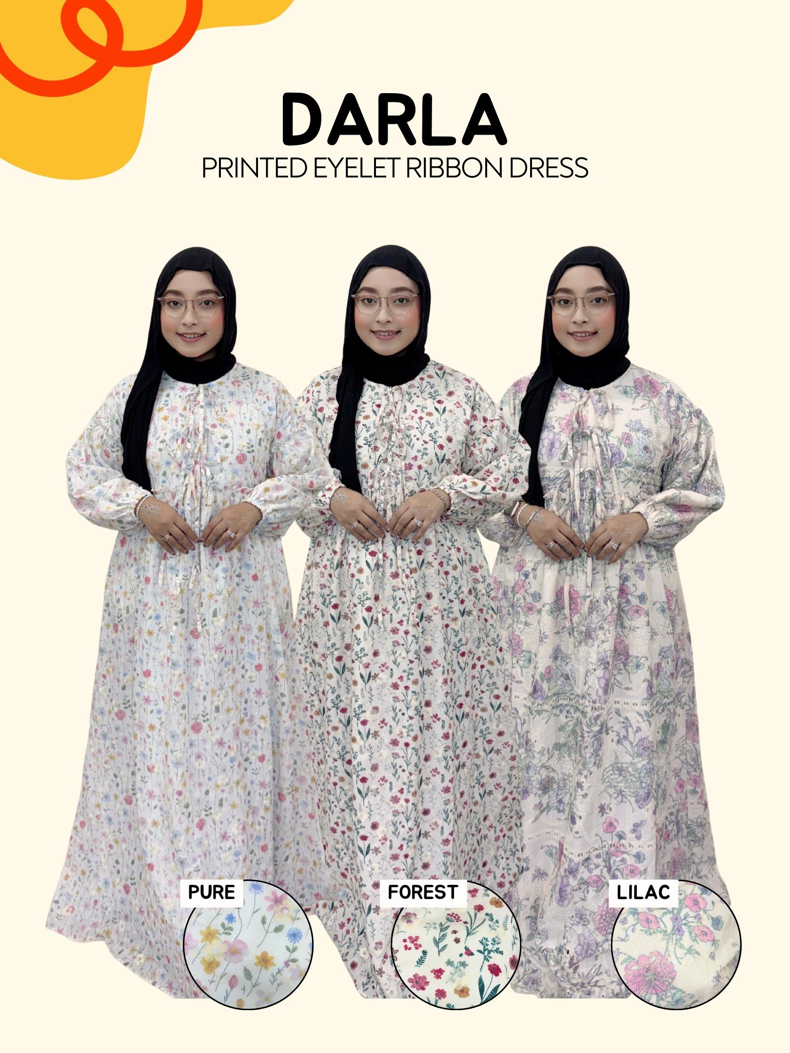 Darla Plain/Printed Eyelet Ribbon Dress (Babydoll Cutting)