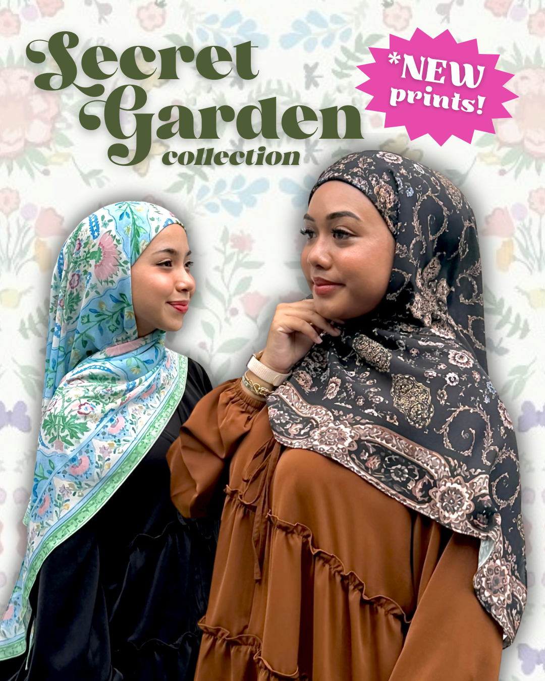 Secret Garden Hijab Collection (2M Shawl, 2M Shawl With Inner, 50" Bawal, 50" Instant Bawal With Inner)
