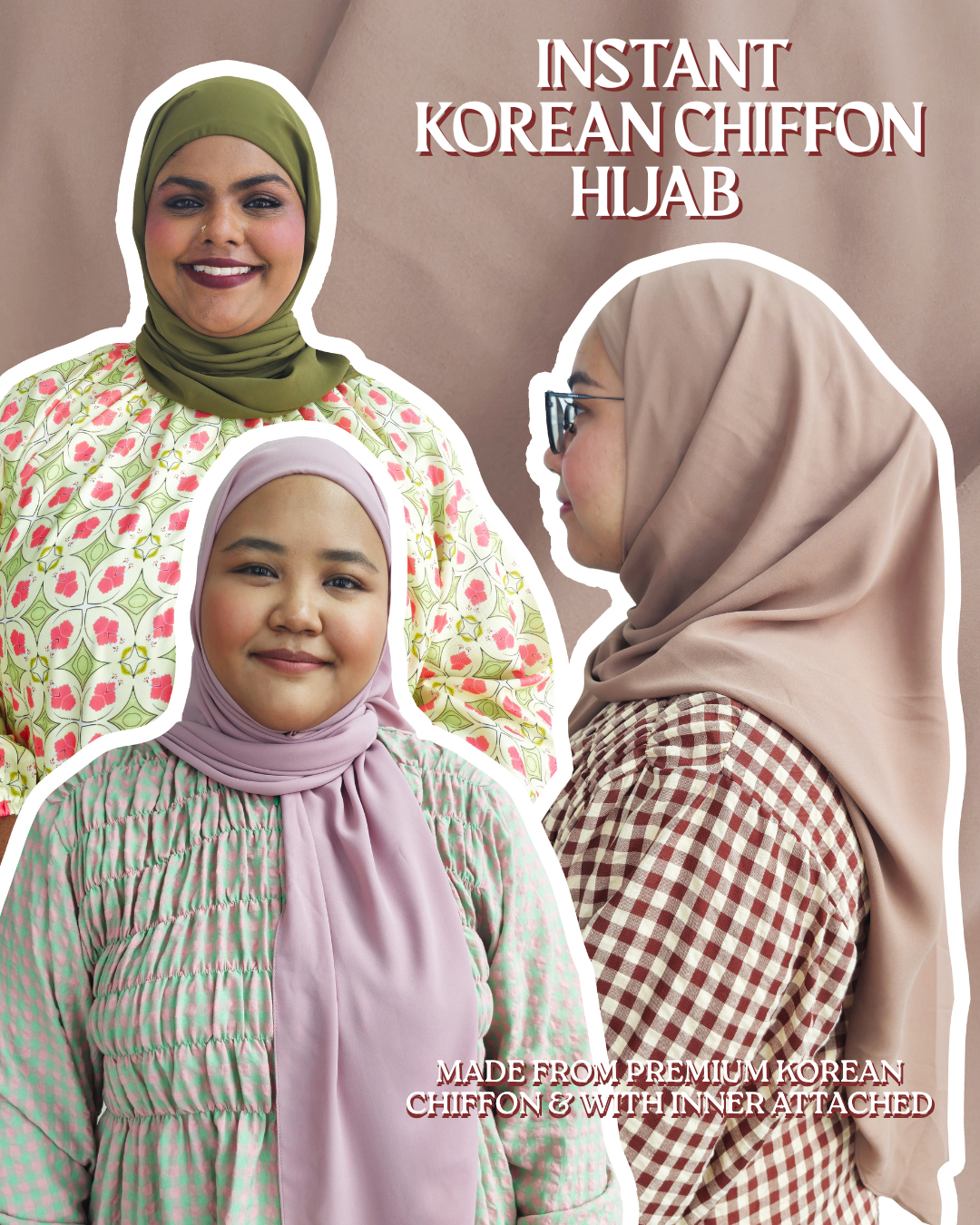 Plain Series (Premium Korean Chiffon) : 2M Shawl, Shawl with Inner & 50" Bawal Instant with Inner