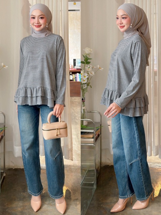 Naima Striped Ruffles Layered Shirt