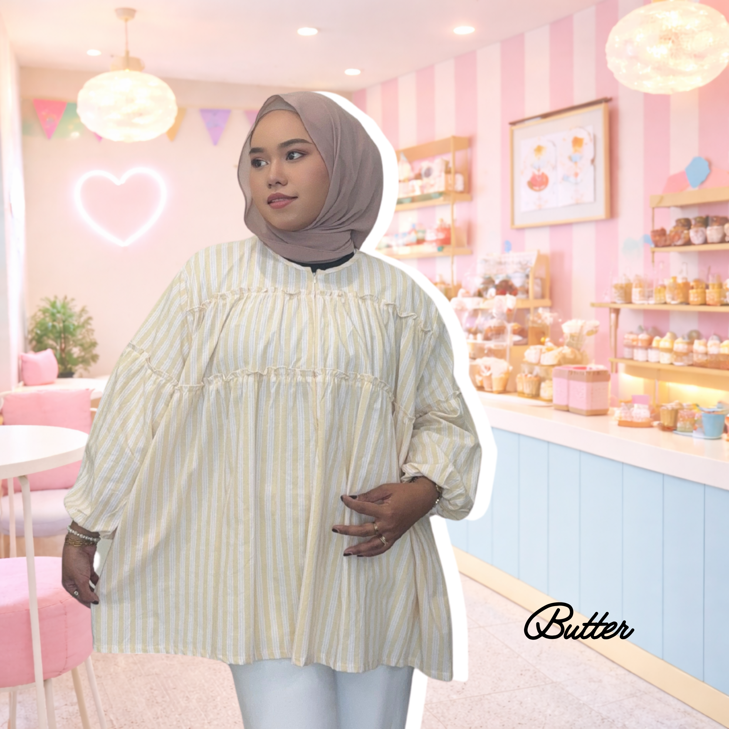 Nala Stripes Soft Linen Top with Nano Ruffles