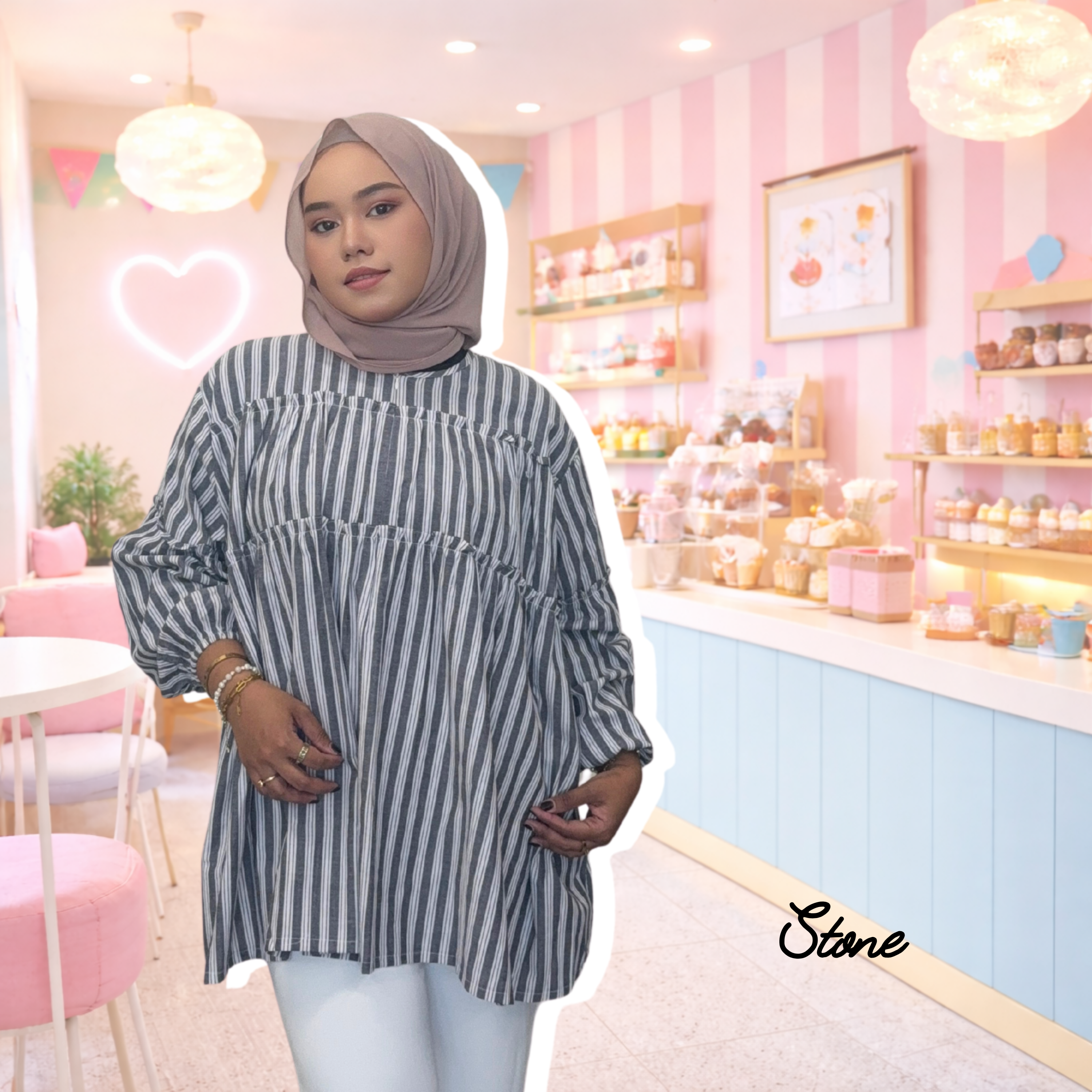 Nala Stripes Soft Linen Top with Nano Ruffles