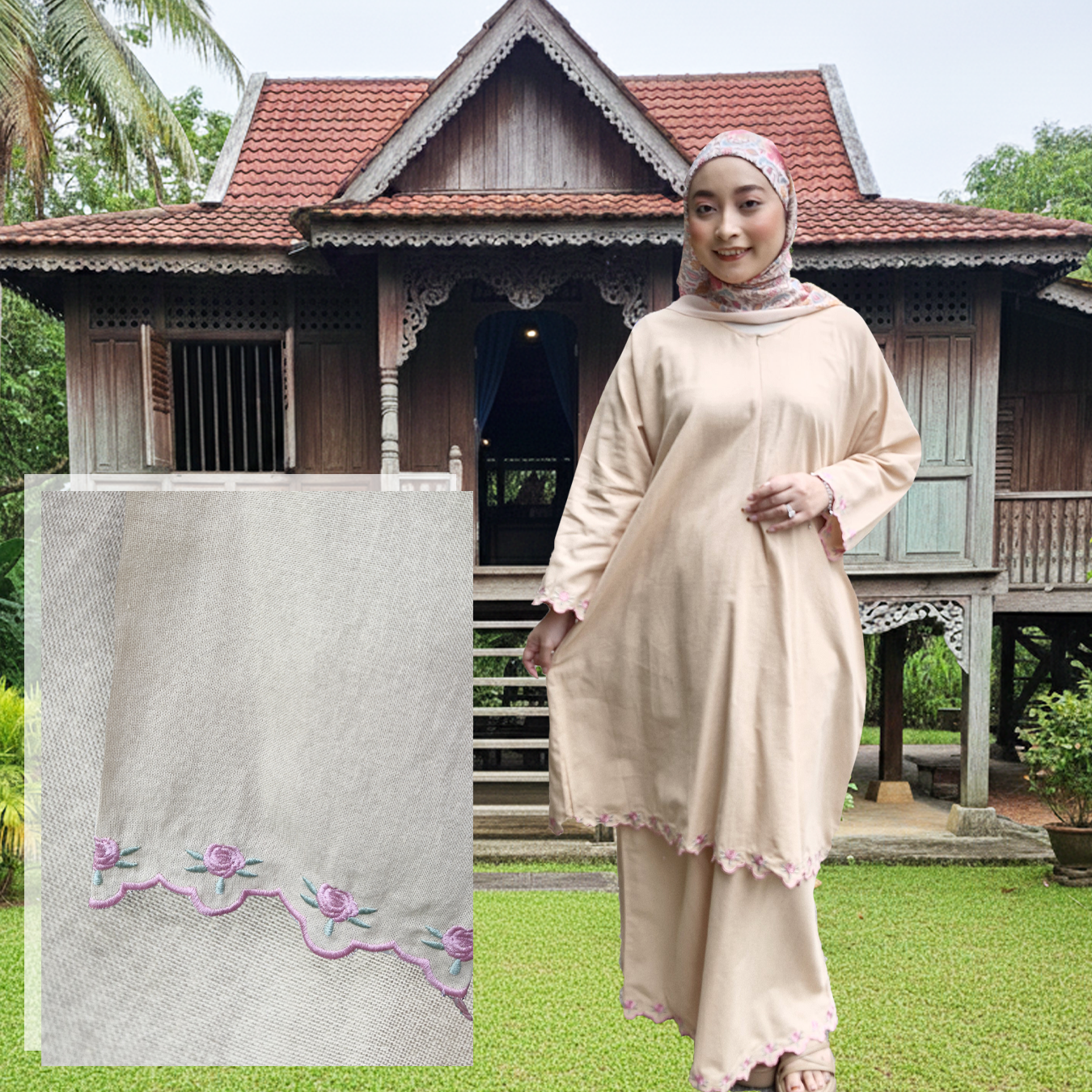Salma Plain Linen Sulam Kurung