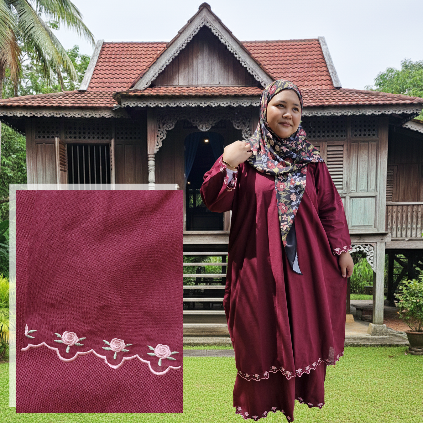 Salma Plain Linen Sulam Kurung