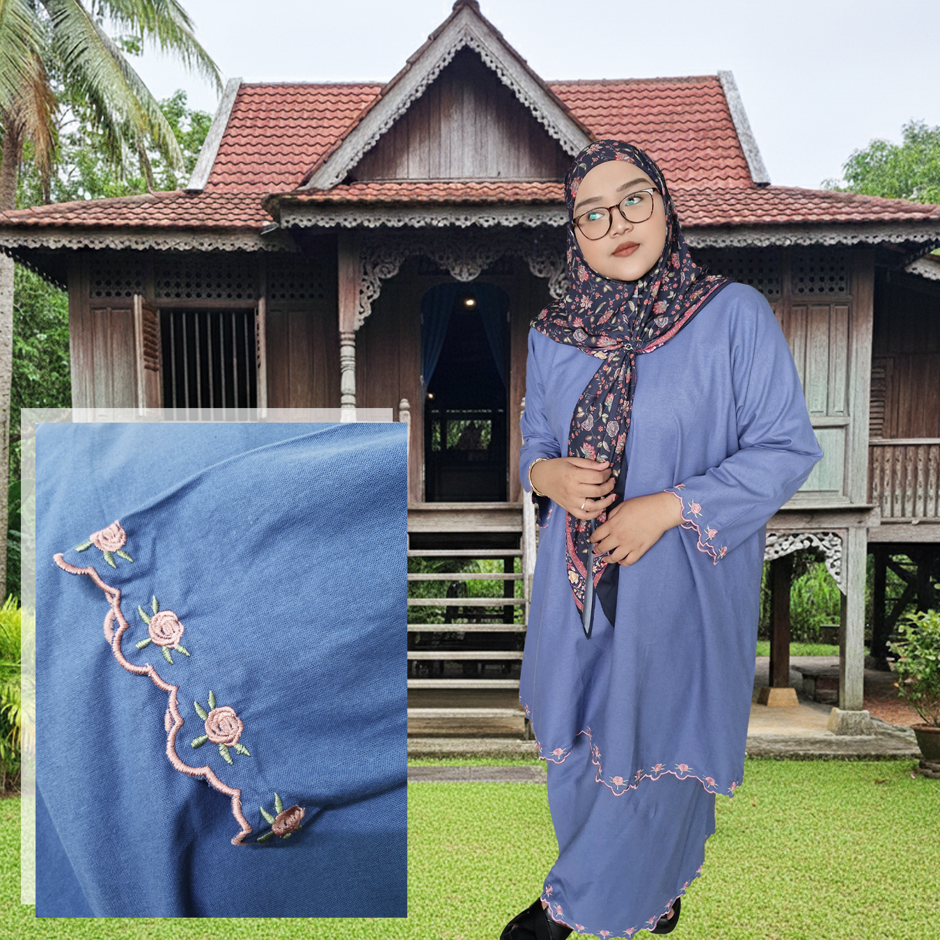 Salma Plain Linen Sulam Kurung