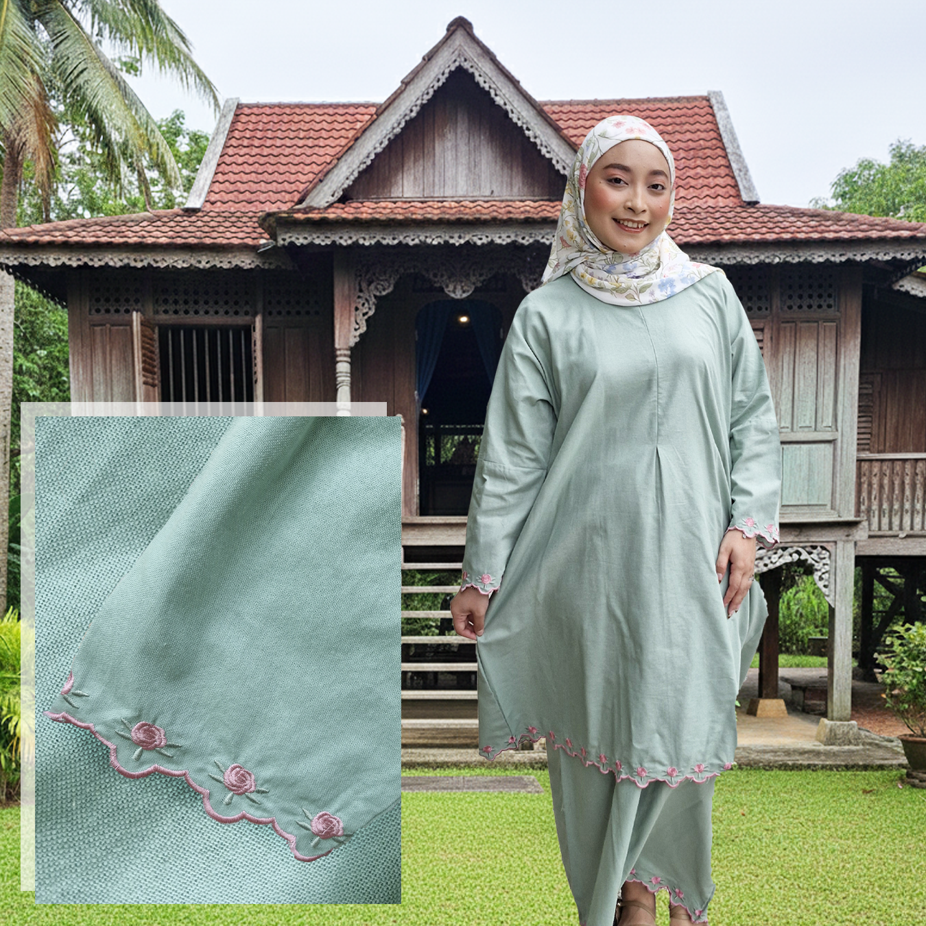 Salma Plain Linen Sulam Kurung