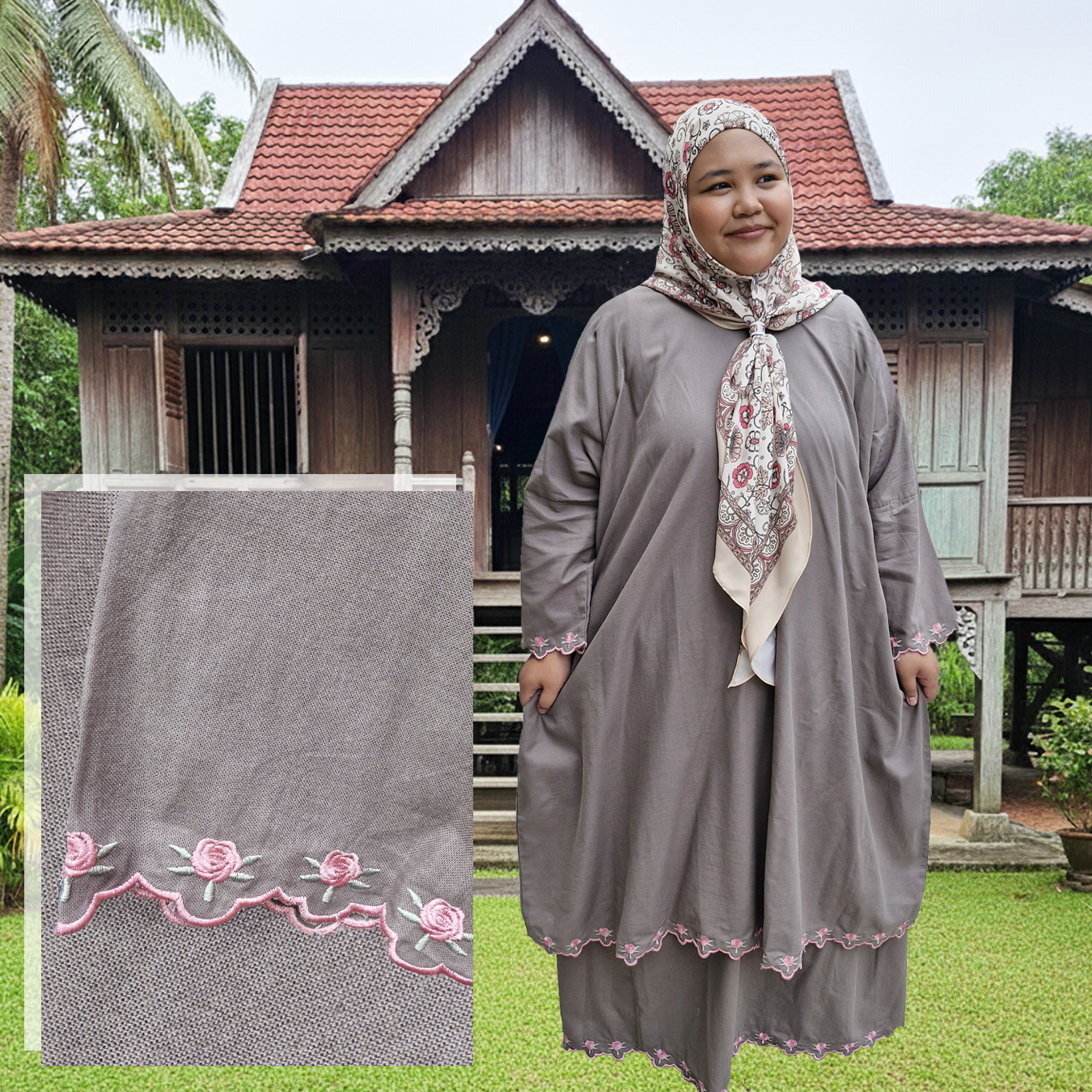Salma Plain Linen Sulam Kurung