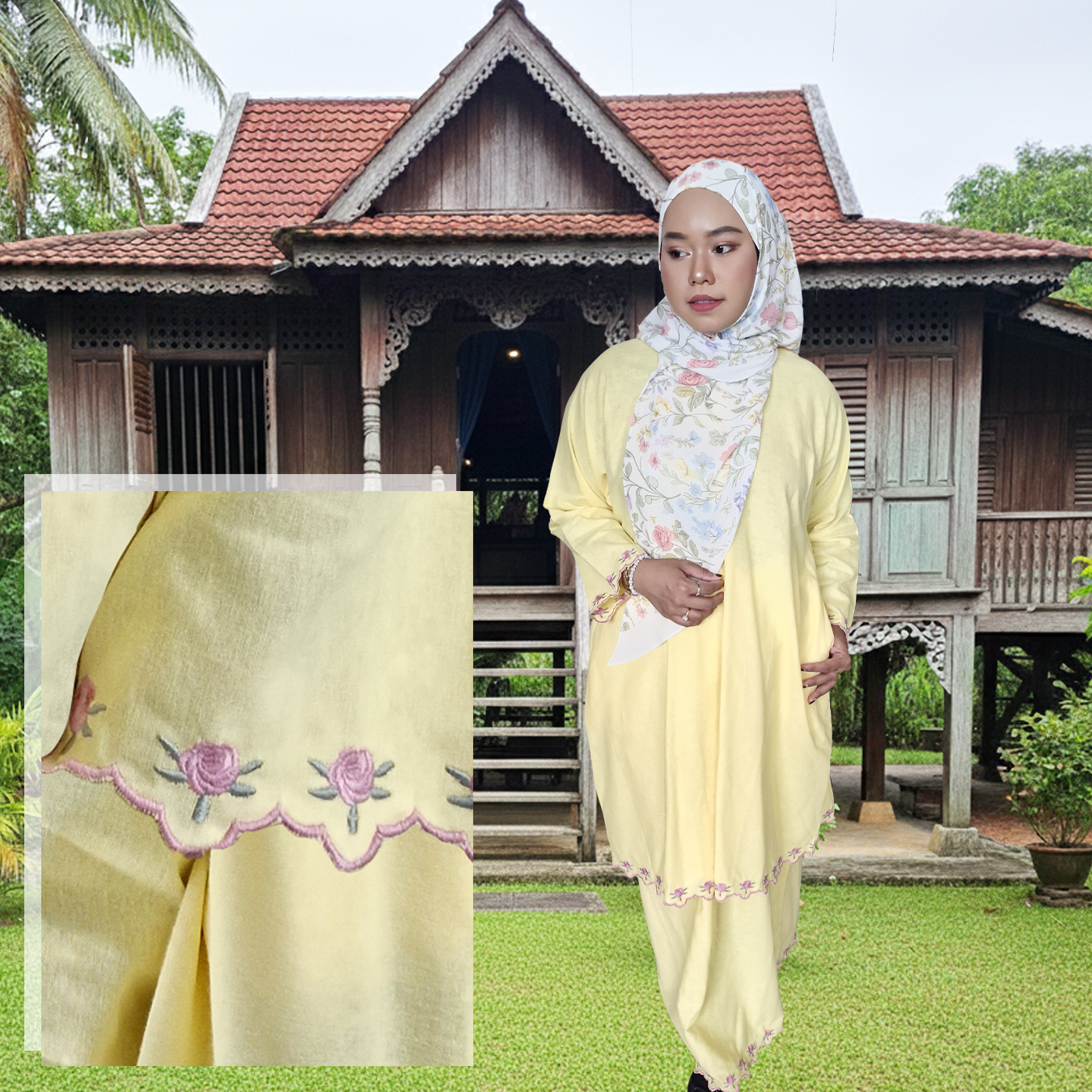 Salma Plain Linen Sulam Kurung