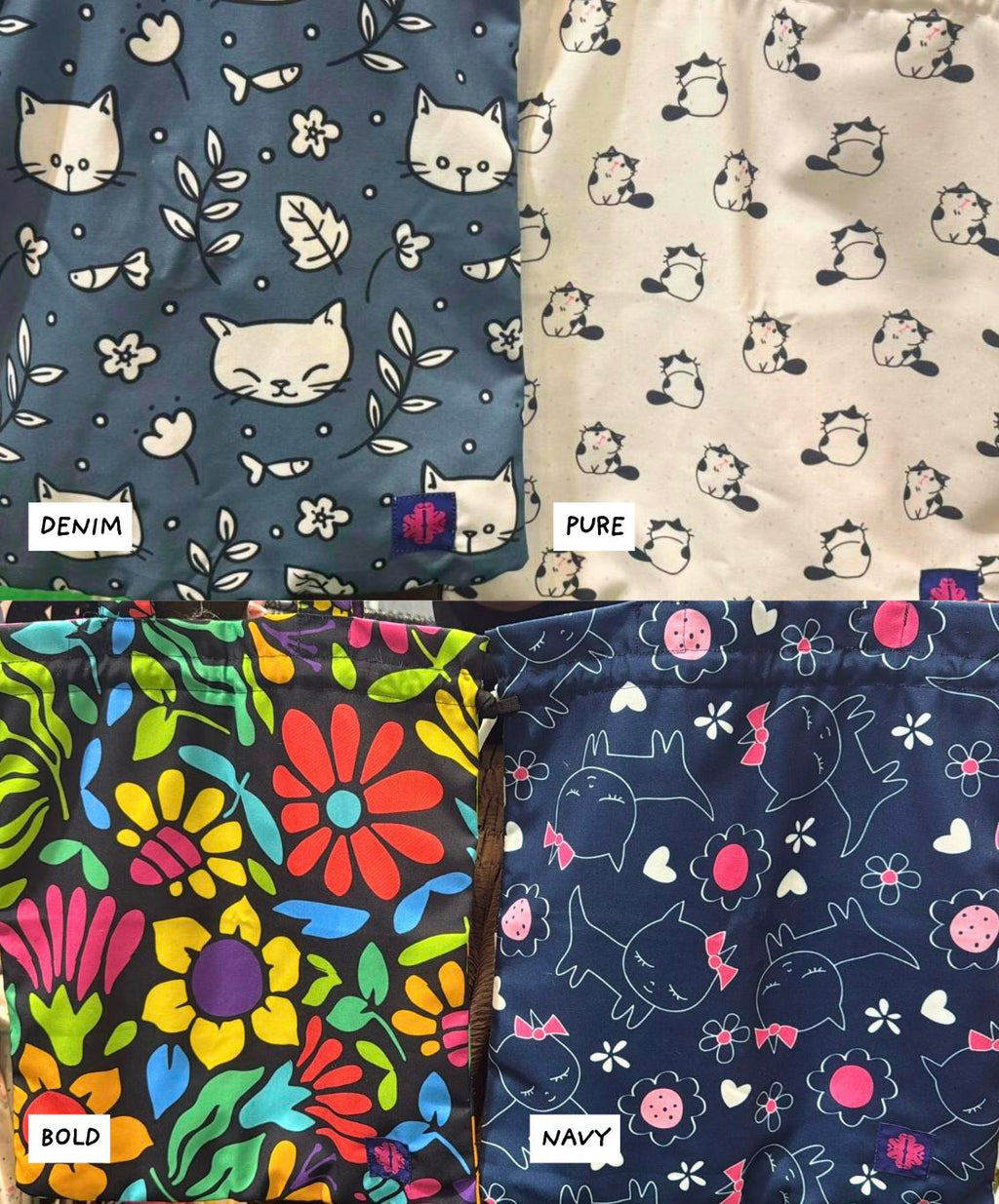 Whimsy Printed Totebag (with Drawstring & 2 Small Compartments inside)