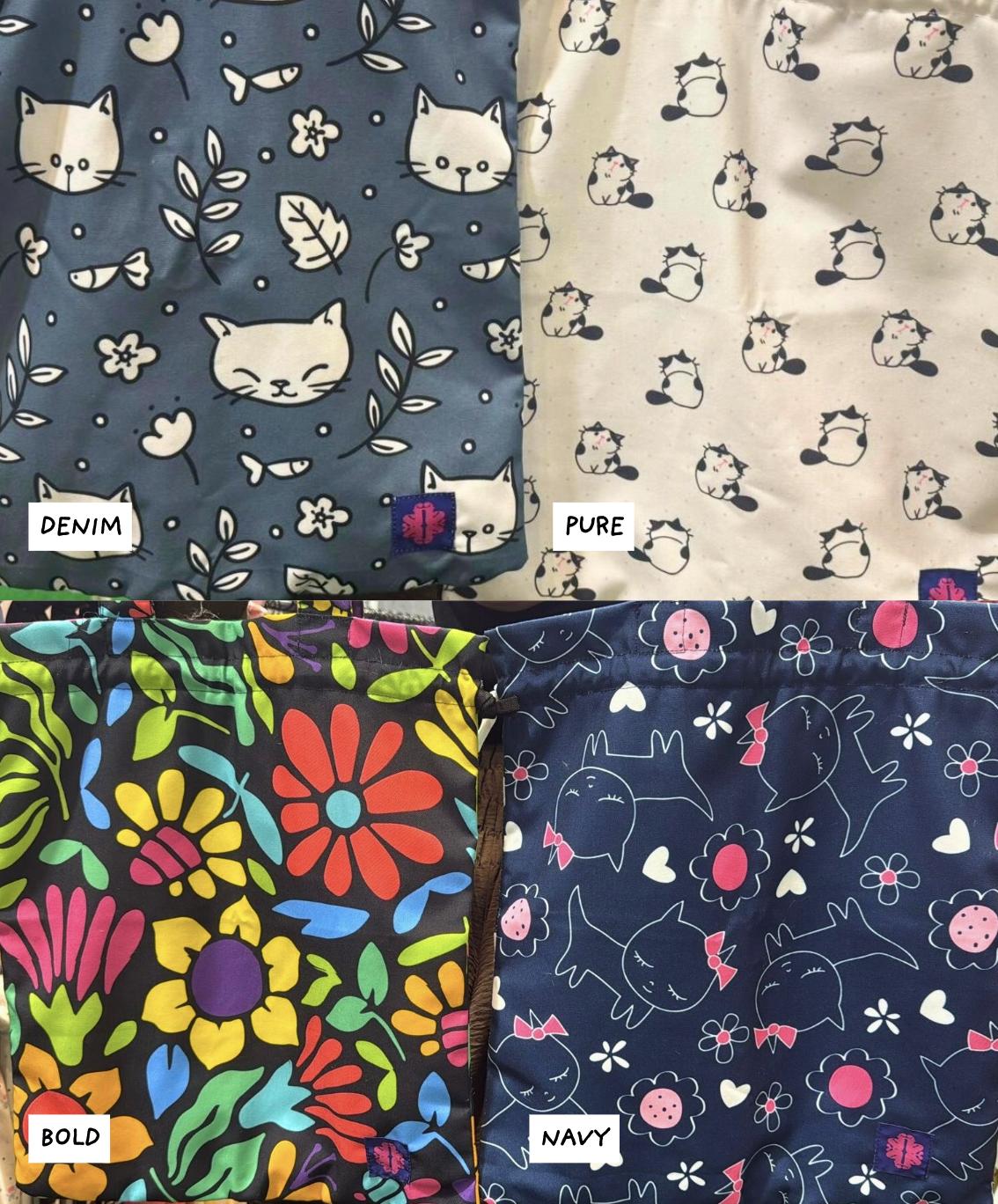 Whimsy Printed Totebag (with Drawstring & 2 Small Compartments inside)