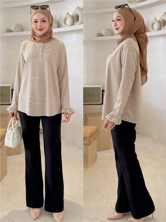 Hani Striped Ruffles Sleeve Top