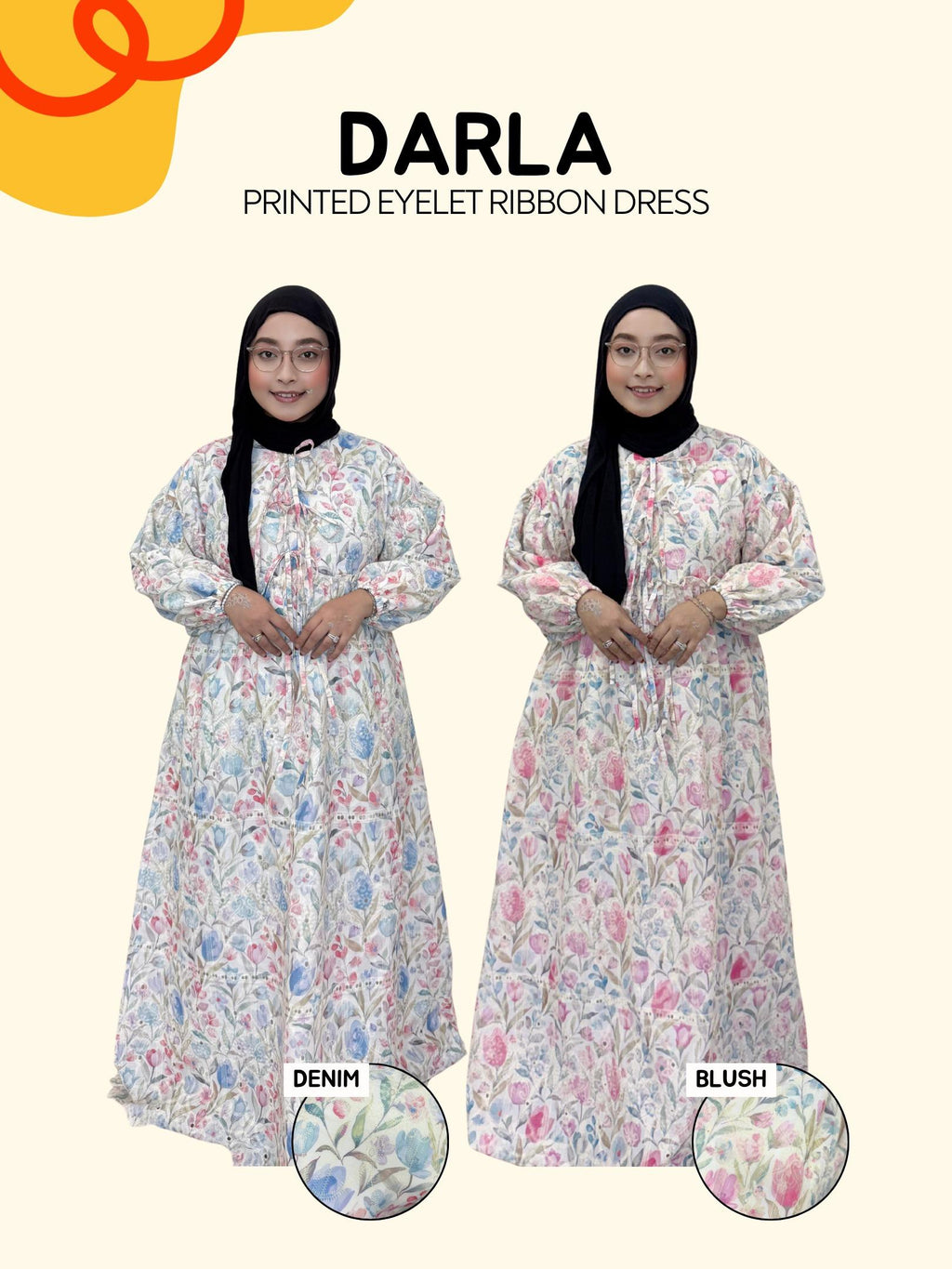 Darla Plain/Printed Eyelet Ribbon Dress (Babydoll Cutting)