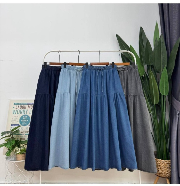 Hana Acid Washed Denim Tiered Skirt