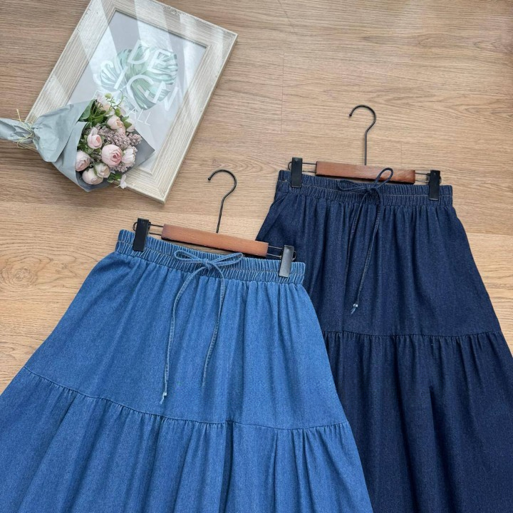 Hana Acid Washed Denim Tiered Skirt