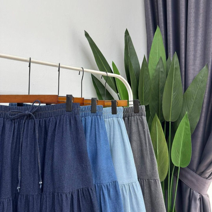 Hana Acid Washed Denim Tiered Skirt