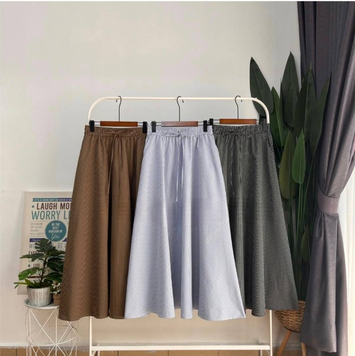 Yuna Grid Denim Skirt