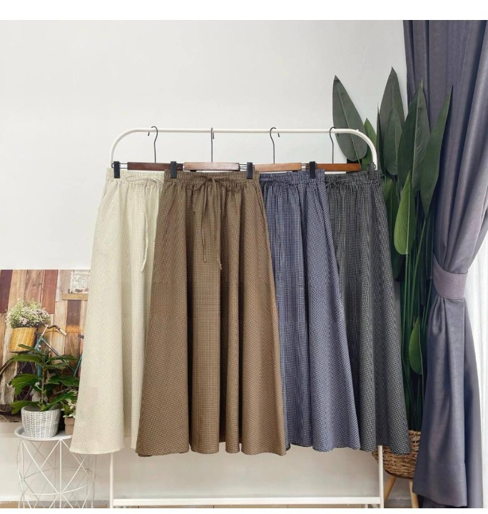 Yuna Grid Denim Skirt